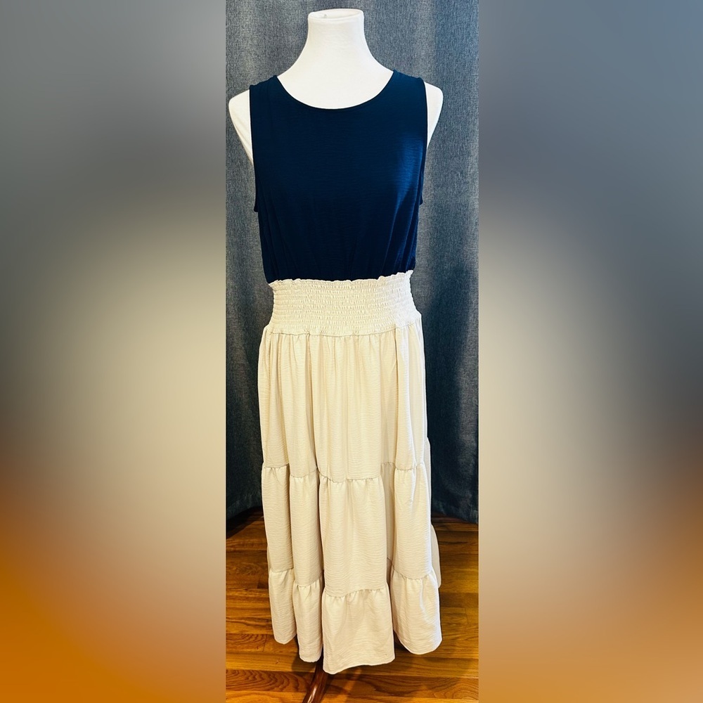 Dkny Navy and Cream Maxi Dress